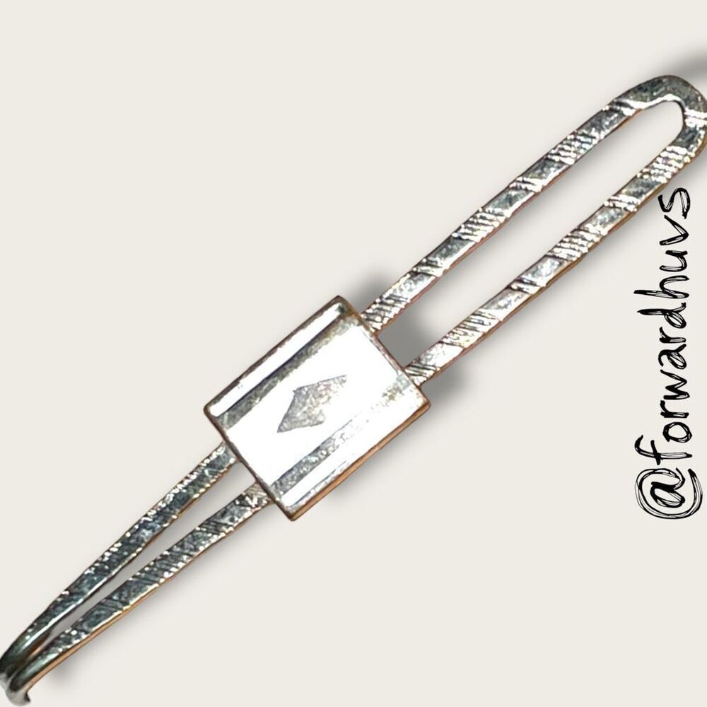 Vintage Silver-Tone Tie Bar – White Enamel Accent